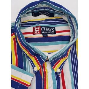 Chaps Ralph‎ Lauren Striped Button Up Shirt Men's Short Sleeve Colorful